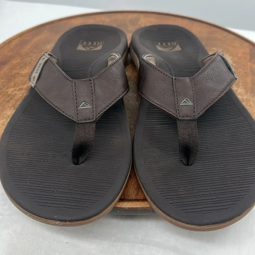Reef Sandals Mens 13 Santa Ana Brown Faux Leather Thong Flip Flop Beach Surf